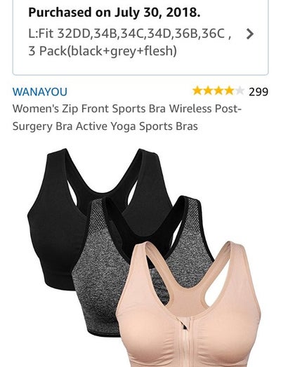 wanayou Women's Zip Front Sports Bra Wireless Post-Surgery Bra