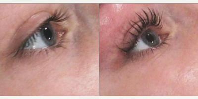 Woman treated with Lash Lift - Lash lift and tint is a perfect way to enhance your natural lashes. This after photo is WITHOUT mascara. Mascara can be applied after 24 hours.